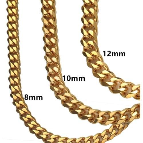 Cuban Link Chain Necklace For Men Women Fashion Choker Gift Gold Plated 316L Stainless Steel Jewelry 8/10/12/15mm 7-40inch