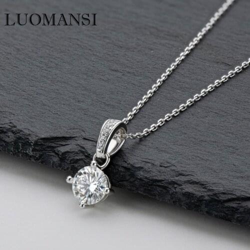 Luomansi 1CT D color 6.5MM Passed the Diamond Test Moissanite Pendant Necklace 100%-S925 Sterling Silver Womens Jewelry