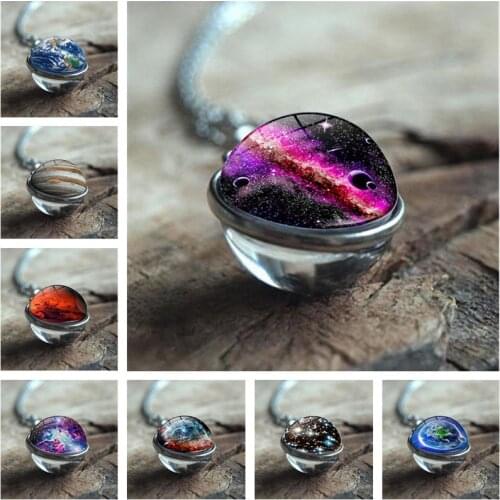 Solar System Planet Necklace Galaxy Nebula Moon Earth Sun Double-Side Glass Ball Pendant Fashion Necklaces for Women Jewelry