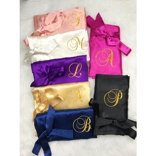 Personalize monogram wedding Bridesmaid bride satin pajamas robes maid of honor dressing gown kimonos gowns party favors gifts
