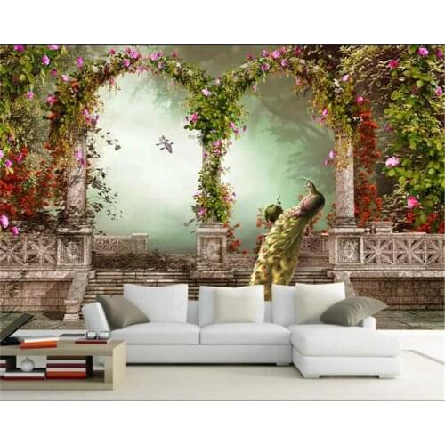 Beibehang Custom fashion wallpaper 3D mural photos modern minimalist romantic arched flower peacock background papel de parede