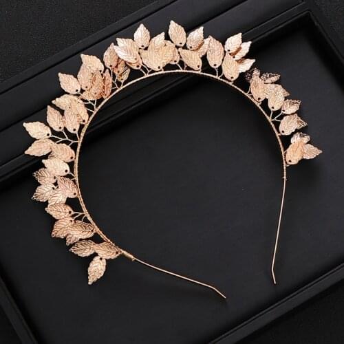 Trendy Wedding Hair Accessories Handmade Leaf Gold Headband Bride Headpiece Ladies Prom Hair Party Jewelry Wedding Tiara Gift