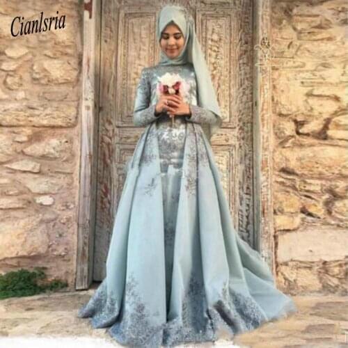 Romantic Turkish Muslim Evening Dresses Middle East Long Sleeve Lace Dubai Vestidos De Festa Party Dress Pageant Celebrity Gowns