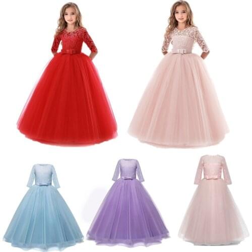 Winter Full Sleeve Christmas Dress For Kids Party Wedding Vestidos Flower Girl Dresses Teenager Girl Ball Gowns Children Costume