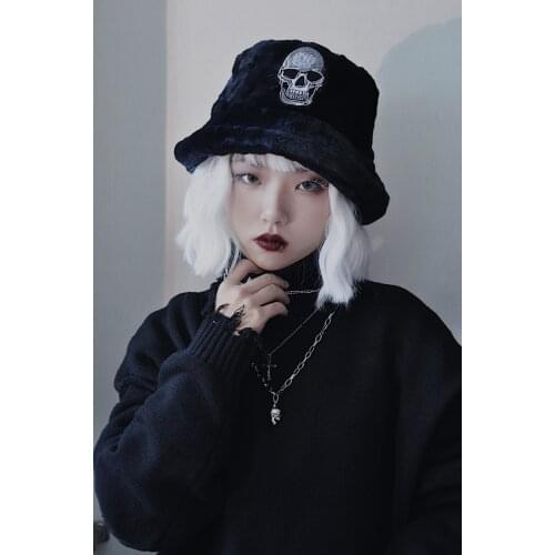 Ruibbit Punk Rock Gothic Skull Embroidery Beret Cap Harajuku Vintage Cap Black Bucket Hat Womens Hats