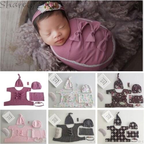 7Pcs Newborn Baby Photography Wraps Props Infant Baby Boy Girl Photo Shoot Posing Hat+Wraps Sets bebe fotoshoot Accessories