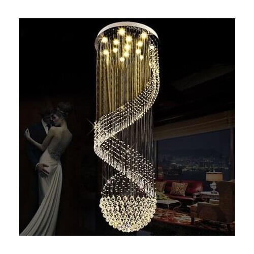 Modern Chandeliers LED Crystal Chandelier Light Fixture Long Spiral Hotel Villa Home Indoor Lighting Lobby Parlor Hanging Lamps