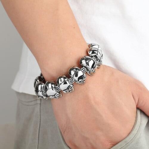 European And American Punk Style Titanium Steel 12 Skulls Super Domineering Mens Stainless Steel Bracelet Jewelry