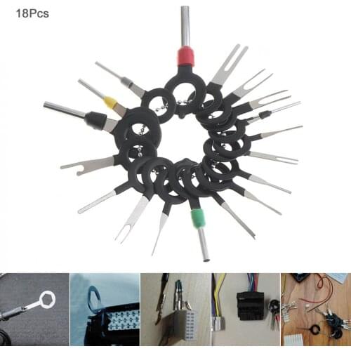 18PCS Universal Stainless Steel + PVC Cars Harness Wiring Crimp Connector Plug Terminal Removal Tool Kit Accessories