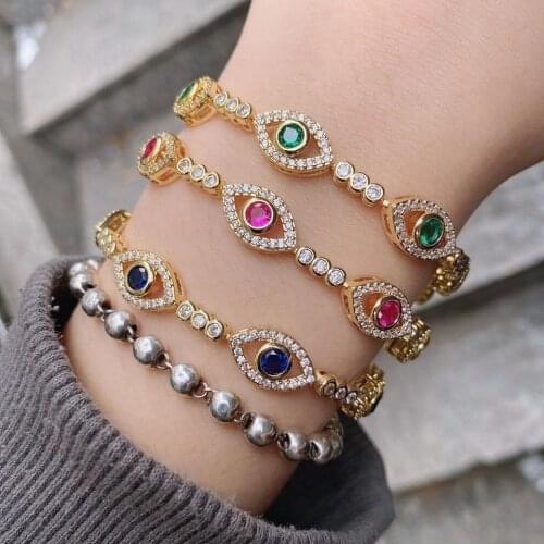 3PCS, Luxury CZ Pave Eye Link Chain Bracelets Bangles For Women Gifts Statement Cubic Zircon Chain Bracelets Punk Jewelry