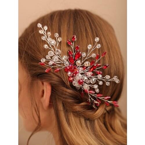 Red Crystal Women Hair Comb Bohemian Tiaras Wedding Hair Accessories Handmade Hair Clips for Bride Headdress Bridal Hair Jewelry