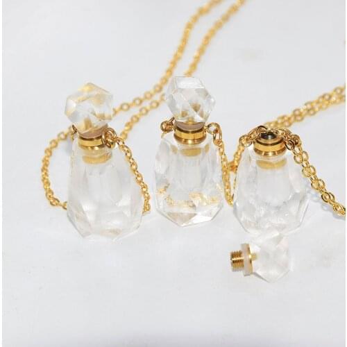 Natural Clear Crystal Quartz Perfume Bottle Pendant Women 2019 Jewelry Decoration Rock Essential Oil Stone Pendant femme as gift