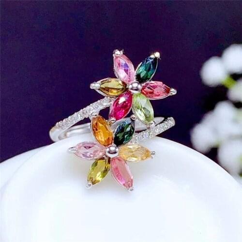 Xin Yipeng S25 sterling silver gold-plated inlaid real natural candy color tourmaline ring fine party gift for women 3*6mm