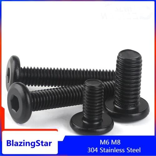 1-5PCS Black 304 Stainless Steel Hypotenuse Flat Head Hex Drive Screw Down Side Furniture Screws Bolts M6 M8 L=8-100mm