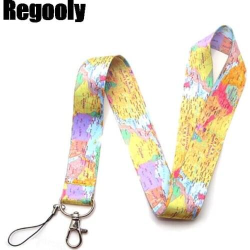 10pcs World map Keychain Lanyards Id Badge Holder ID Card Pass Mobile Phone Badge Holder Key Strap webbings ribbons accessories