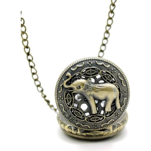 10pcs/lot Steampunk Elephant Quartz Pocket Watch Necklace Christmas cosplay birthday promotion nostalgic