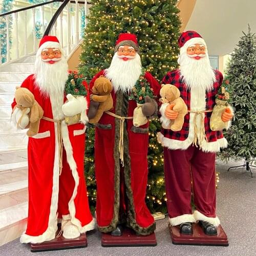 2021 New Electric Santa Claus 8 Music Light Control Voice Control Shopping Mall Hotel Welcome Decoration Hug A Bear Santa Claus