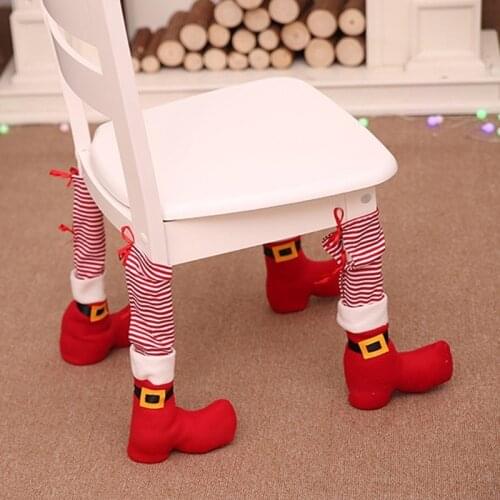 4pcs Red And White Striped Christmas Chair Table Foot Cover Xmas Table Leg Cover Chair Protective Socks