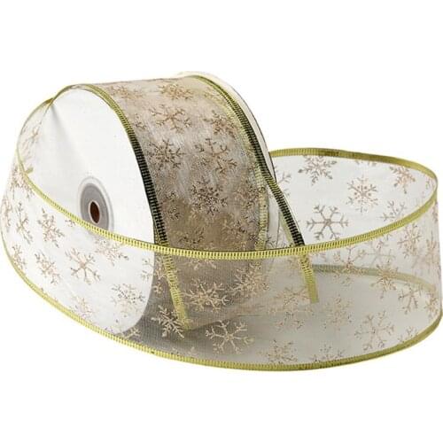 50 Yards/roll Glitter Sheer Wired Snowflake Ribbon for Wedding Party Christmas New 2020