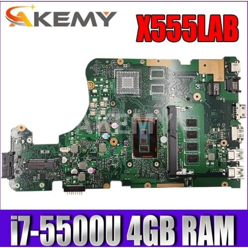 Akemy New! X555LAB mianboard For Asus X555LA X555LAB Laptop motherboard With SR23W i7-5500u CPU 4GB RAM DDR3L PN:60NB0650-MB921