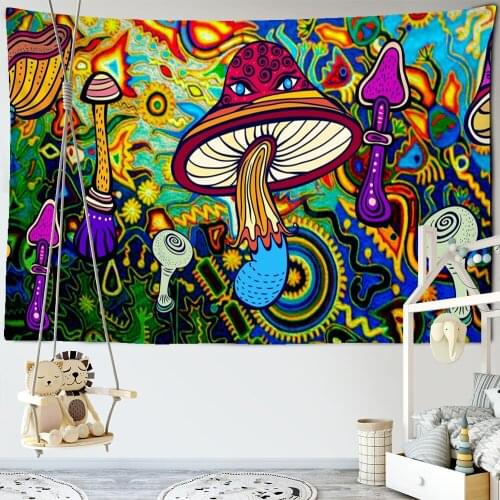 Mushroom Tapestry Wall Hanging Mandala Bohemia Psychedelic PiZZ Witchcraft Hippie Colorful Art Room Decor
