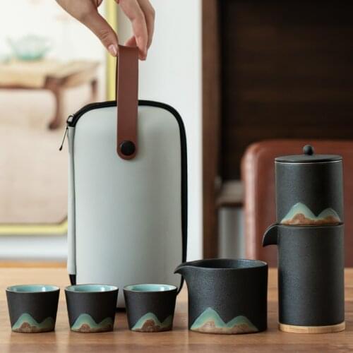 LUWU mountain design ceramic teapot with 3 cups semi-automatic tea set portable travel tea sets drinkware