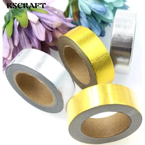 KSCRAFT 15mm*10m Adhesive Tape for Scrapbooking DIY Craft Sticky Deco Masking Japanese Paper Washi Tape Gold/Sliver