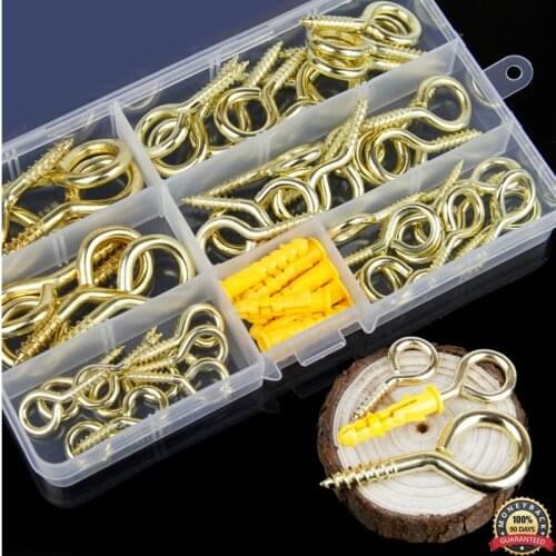 Metal Cup Hooks Eye Shape Screw Hooks Self-tapping Screws Hooks Ring Eye Bolts Screw Eyes Brass Plated Screw Eyes Lag Thread Han