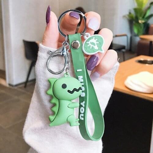 Cute Dinosaur rubber Keychain for Women Men Paired Pendants Couple Key Chains Cartoon Animal Key Ring Birthday Gifts for Friend