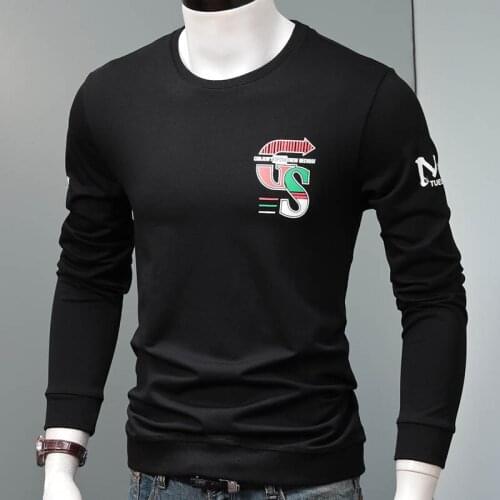 Fashion Printed Black Sweatshirts Autumn Men Cotton Crewneck Tracksuit Casual Streetwear Oversized Pullover