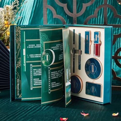 7pcs In 1 Top Quality Beauty Cosmetic Set Oriental Style Book Gift Box Kit Velvet Lipstick Concealer Foundation Makeup