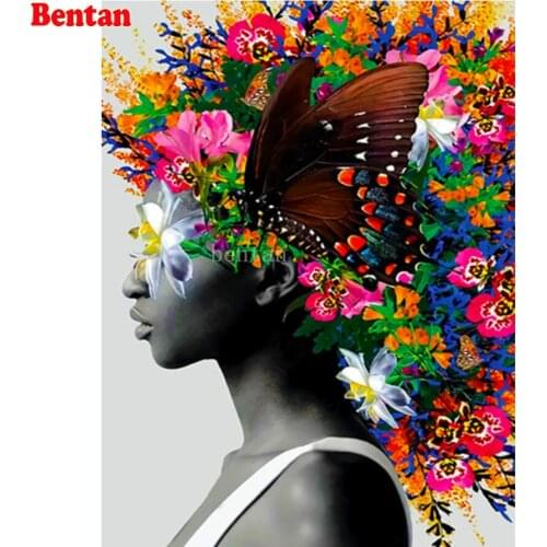 DIY Diamond Painting cross stitch kits decorAbstract african girl butterfly birds Full drill square diamond Mosaic Embroidery