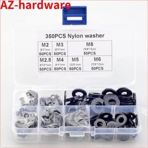 304 Stainless Steel Flat Washer Kit White / black Nylon flat mat Kit M2 to M12 Plain Washer Gaskets Assortment Kit