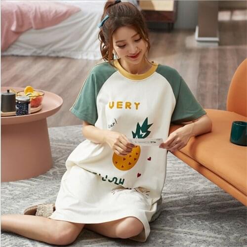 2020 Newest Summer Cute Cartoon women nightdress cotton short sleeve nightgowns sweet cartoon sleepwear pyjamas women home dress