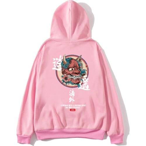 Autumn New Japan Style Hoodies Sweat Men unpunished Double-horned demon Cartoon Print pullover Sweatshirts