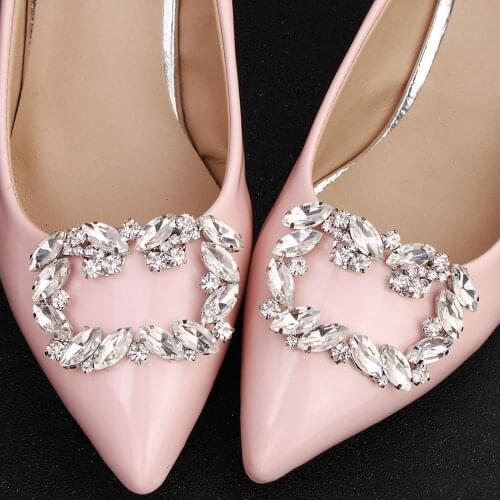 Pair Crystal Shoe Clips Patch Charm Tone Buckle Wedding Bridal Party Decoration
