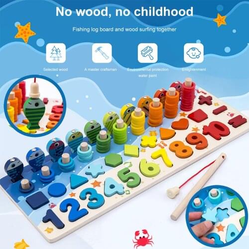 Early Education Puzzles Toys For Children Number Geometric Shape Fishing Toys Color Building Blocks Baby Gift