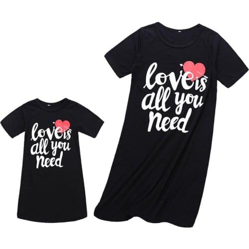 Family Look Mom and Daughter Dress Love Letter Print Mini Dress Mommy and me dress Mommy and Daughter Family Matching Clothes
