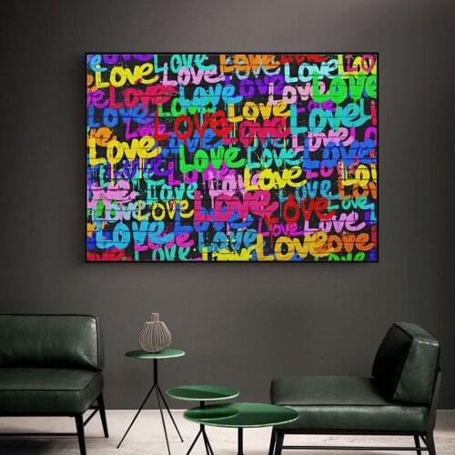 Pop Street Graffiti Art Love Heart Oil Painting on Canvas Wall Art Posters Prints Wall Pictures for Living Room Home Cuadros