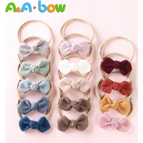 14 Pieces/Batch Corduroy Bow Headband Girl.Babys Stretch Nylon Headband With Cute Bow Tiara Hair Accessories