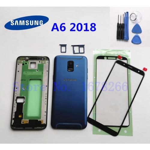 SAMSUNG Galaxy A6 SM-A600FN/DS A600 2018 Full Housing Middle frame Battery Back cover A600F LCD Front Glass Lens Battery door