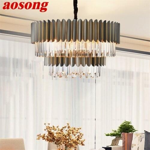 AOSONG Modern Crystal Chandelier Lights Luxury Creative Decorative LED Ceiling Fixtures For Living Room Dining Room Villa Duplex