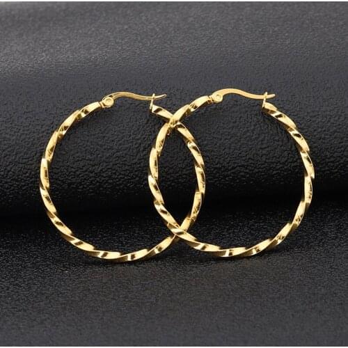 Twisted Big Earrings for Women Texture Gold Hoops Earrings Stainless Steel Ladies Earrings Jewelry Gifts for Woman Accessories