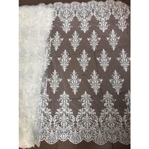 Embroidered tulle fabric ZH-51546 french net lace Nigerian fabrics for wedding dress with full beads