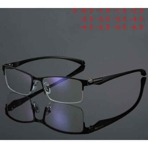 High Grade Business Mens Anti-Blue Light Myopia Glasses Metal Half Frame Womens Anti-radiation Glasses