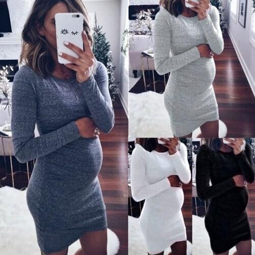 Womens Long Sleeve Ruched Casual Sundress Sheath Dress Casual Dress Round neck long sleeve maternity dress