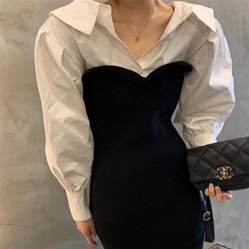 Gentle termperament chic patchwork dress elegant fashion simple minimalist dress early spring chic outwear mild streetwear 2021