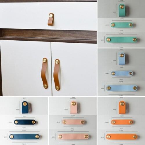 1PC Furniture Hardware Drawer Pull Cowhide Leather Door Cabinet Cupboard Handle Brass Knobs Wardrobe