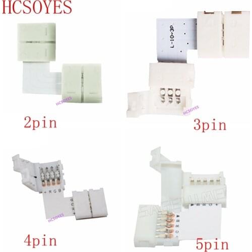 10 set L Shape Connector 2 pin/3 pin/4 pin/5pin solderless For 8mm/10mm/12mm led connector for 5050/3528/2811/ws2812b LED Strip