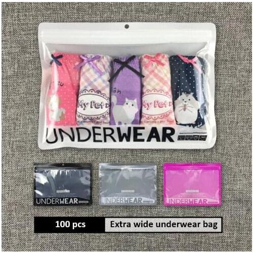 100 Pcs White Pink Extra Wide Underwear Underpants Packing Zipper Bag with Hang Hole, Big Shorts Storage Showing Plastic Bag